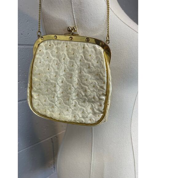 Vintage 1960s Floral Brocade Handbag Plastic Covered Kiss Lock Clasp Small Bag - Picture 4 of 10